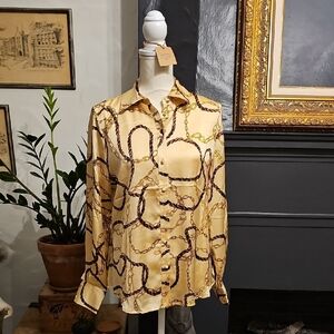 Gold Chain Print Button-Up Shirt